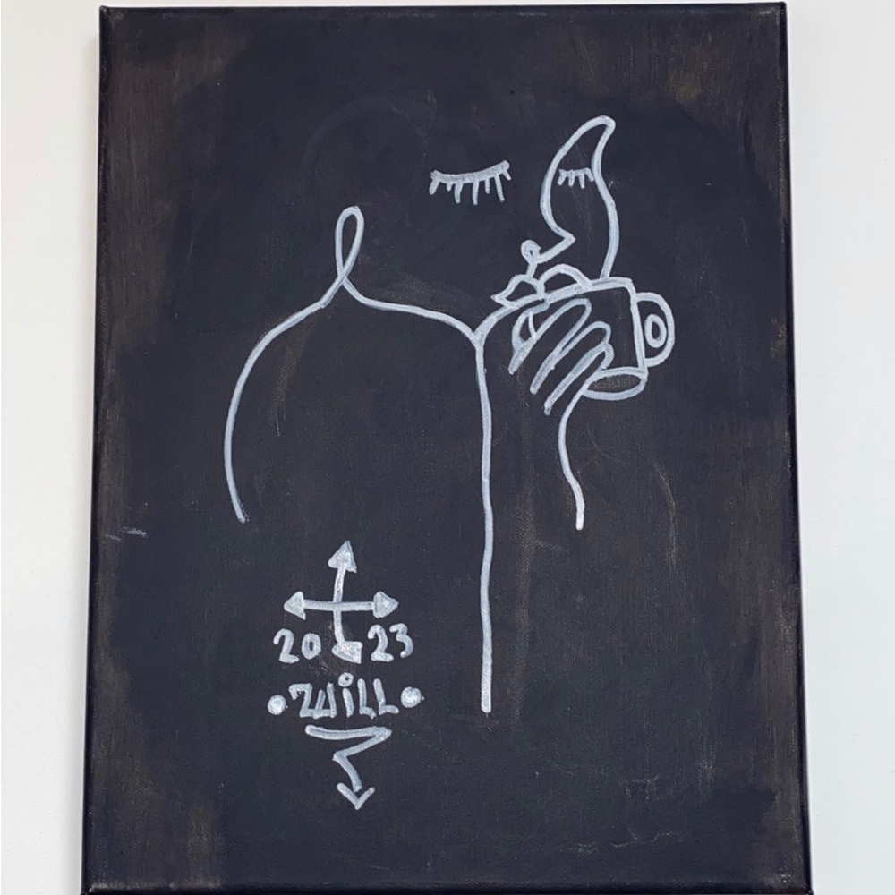 Person Drinking Coffeee Painting Canvas 16x20 pretty big New wall art handmade